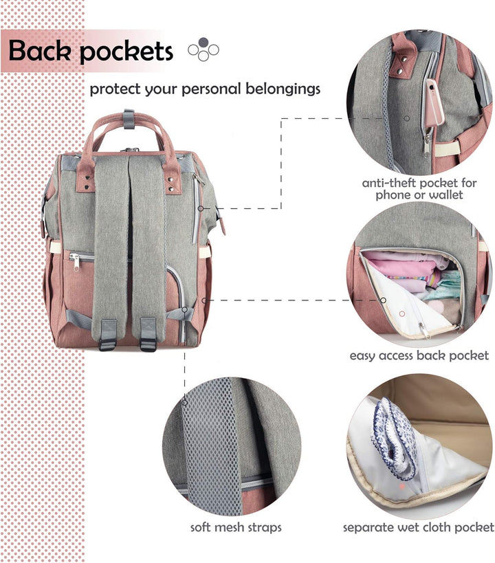 Baby Wickelrucksack, Babytasche für Reise, Wickeltasche Grosse Kapazität, Multifach Reise Rucksack W