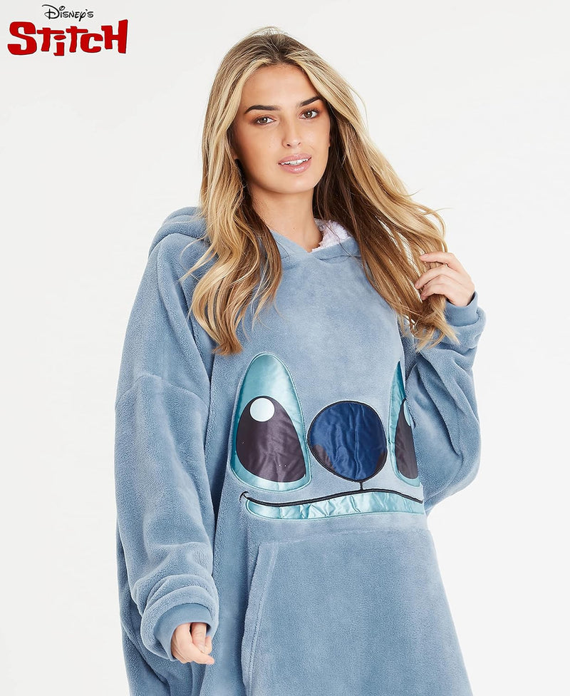 Disney Übergrosse Hoodie Decke Damen Stitch Oversized Kapuzenpullover Madchen, Blau