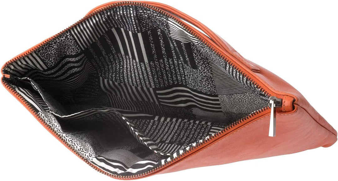 DUDU Clutch Damen Herren Maxi aus echtem Leder Flach Slim mit Griff und Reissverschluss Orange, Oran