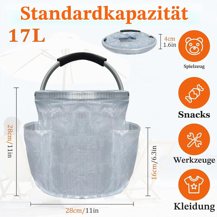 17L Picknickkorb mit Griffen und 6 Taschen, Faltbarer Einkaufskorb, Tragbarer Strandtasche aus PVC-H