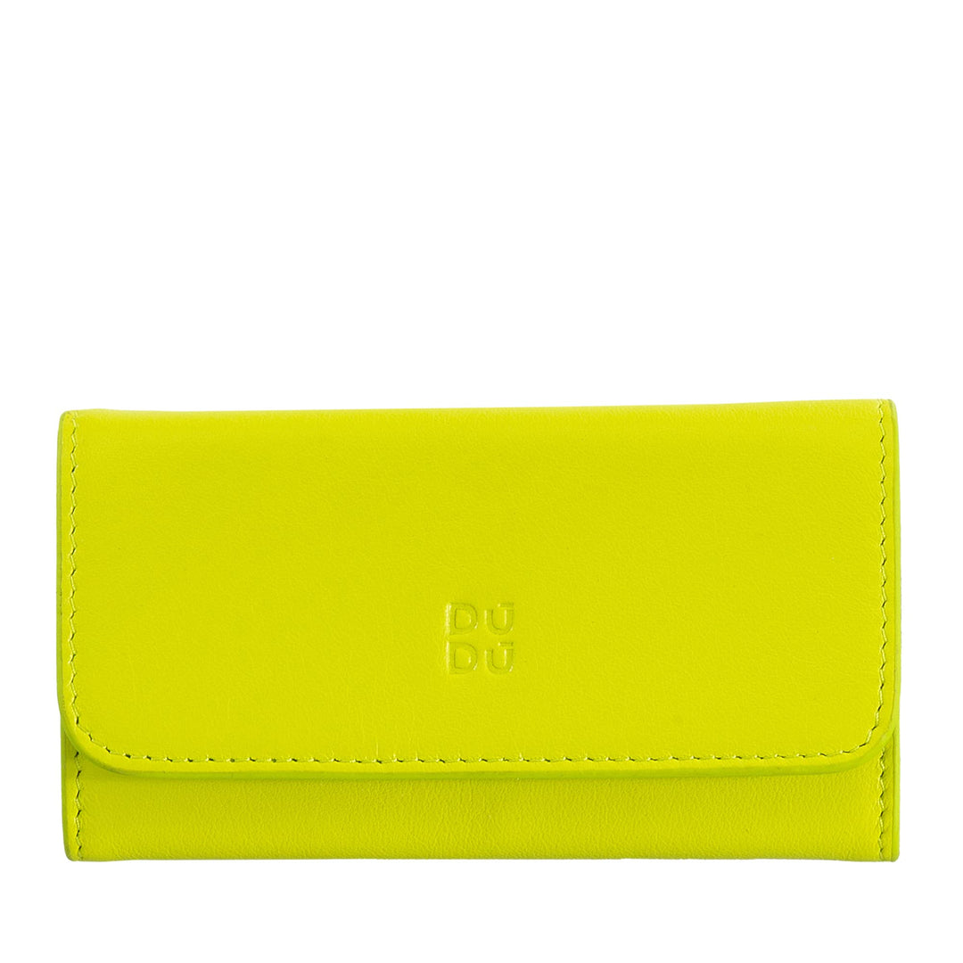 DUDU Schlüsseletui aus farbigem Leder, mit 5 Schlüsselringen, minimalistisches Design, mit Knopfvers