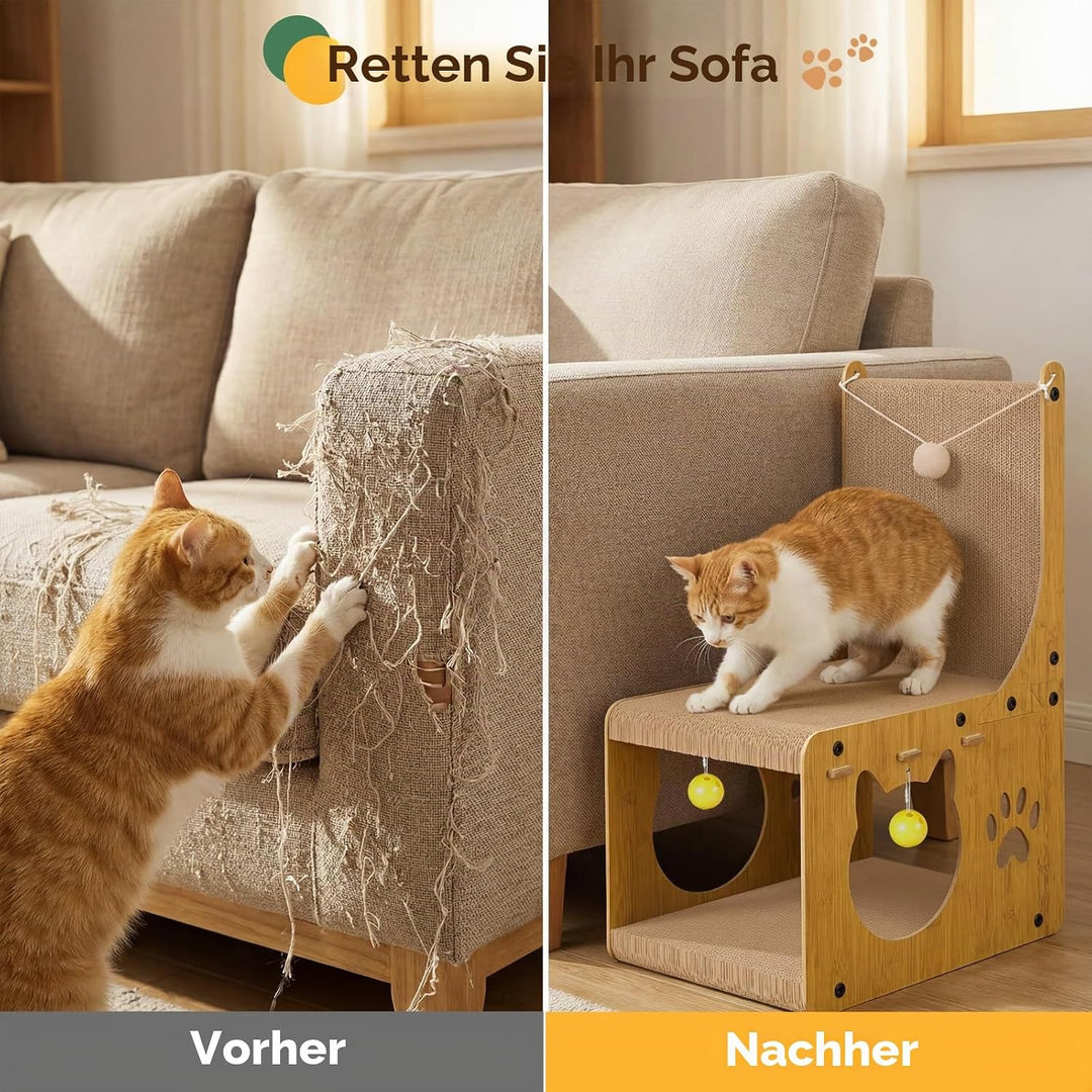 Gimars Katzen Kratzbrett, L förmige Kratzbrett für Katzen, Kratzpappe für Katzen mit Spielbällen und