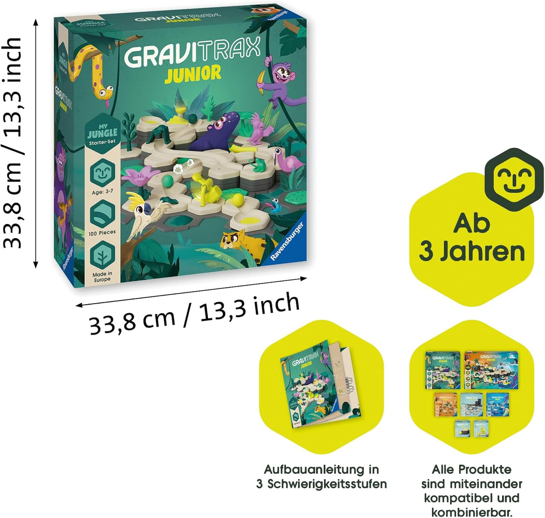 Ravensburger GraviTrax Junior Starter-Set L Jungle -Erweiterbare Kugelbahn für Kinder, Murmelbahn üb