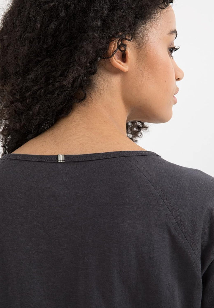 camel active Damen Basic Langarm T-Shirt mit Rundhalsausschnitt aus Reiner Baumwolle, Dunkelgrau