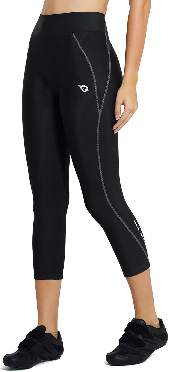 BALEAF Damen 3/4 Radlerhose Kurz Radhose Atmungsaktiv Fahrradhose Gepostert M 1-schwarz-grau, M 1-sc