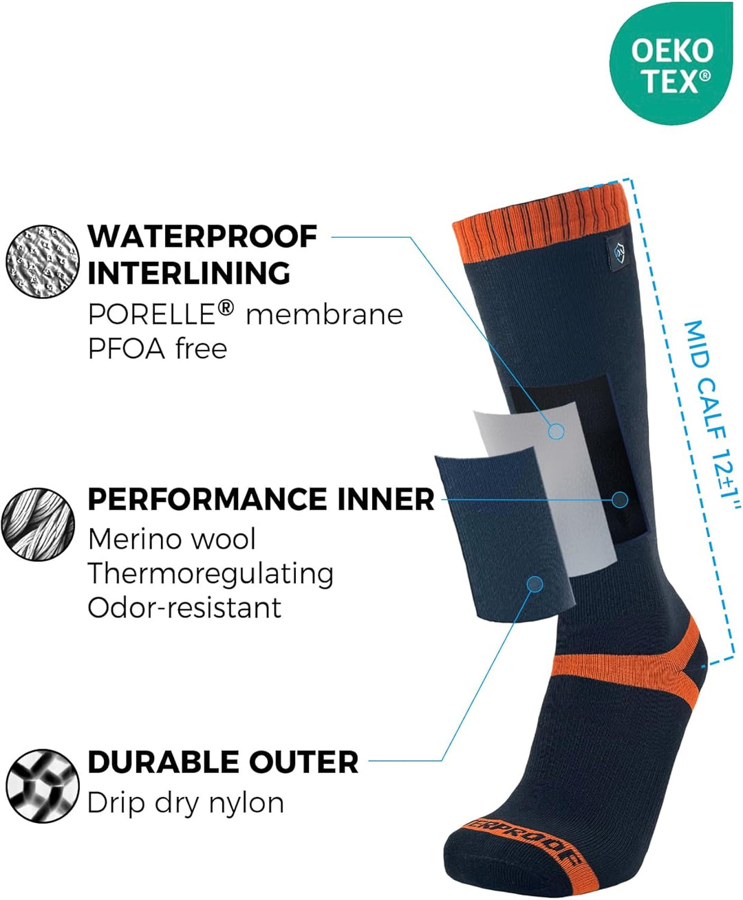 Dexshell Radsocken Hytherm Pro - Merino L Schwarz, L Schwarz