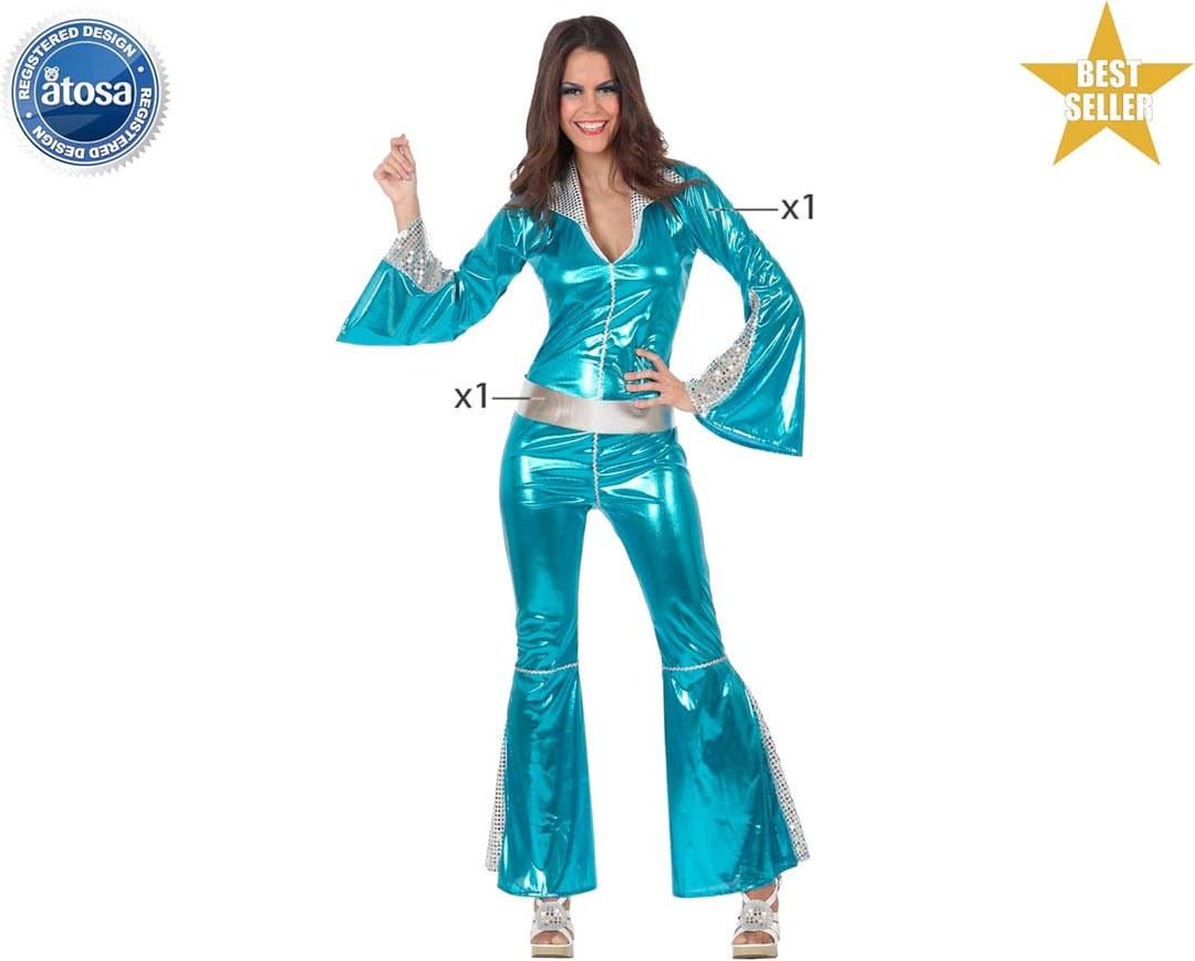 Atosa Silbernes Disco-Kostüm für Erwachsene XXL Kostüm, XXL Kostüm