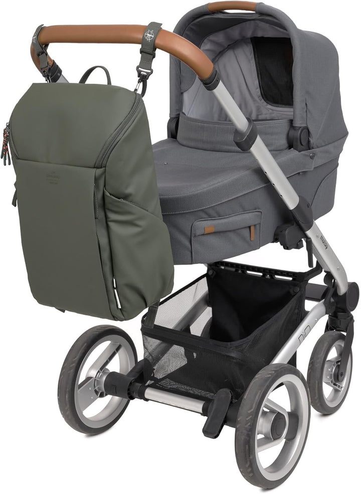 LÄSSIG Baby Wickelrucksack mit Wickelunterlage, Kinderwagenbefestigung und Flaschenhalter/GRE Slende