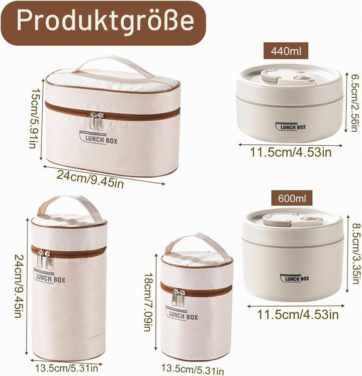 4 Stück Thermo Lunchbox Edelstahl Mit Tasche,Thermobehälter Für Essen,Auslaufsicher Essen Warmhalten