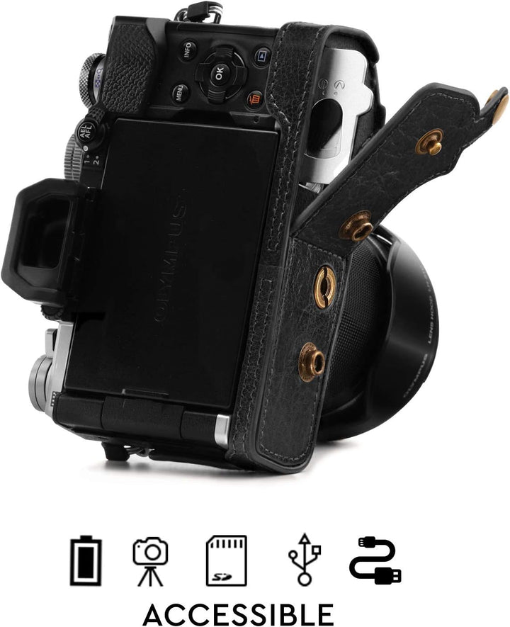 MegaGear Ever Ready MG1862 Kameratasche aus Echtleder, kompatibel mit Olympus OM-D E-M5 Mark III (14