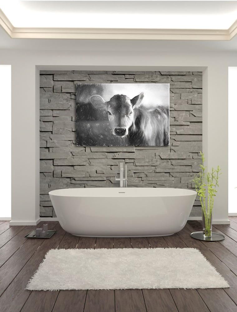 Pixxprint Junge Kuh Kälbchen Kunst / 100x70cm Leinwandbild bespannt auf Holzrahmen/Wandbild Kunstdru