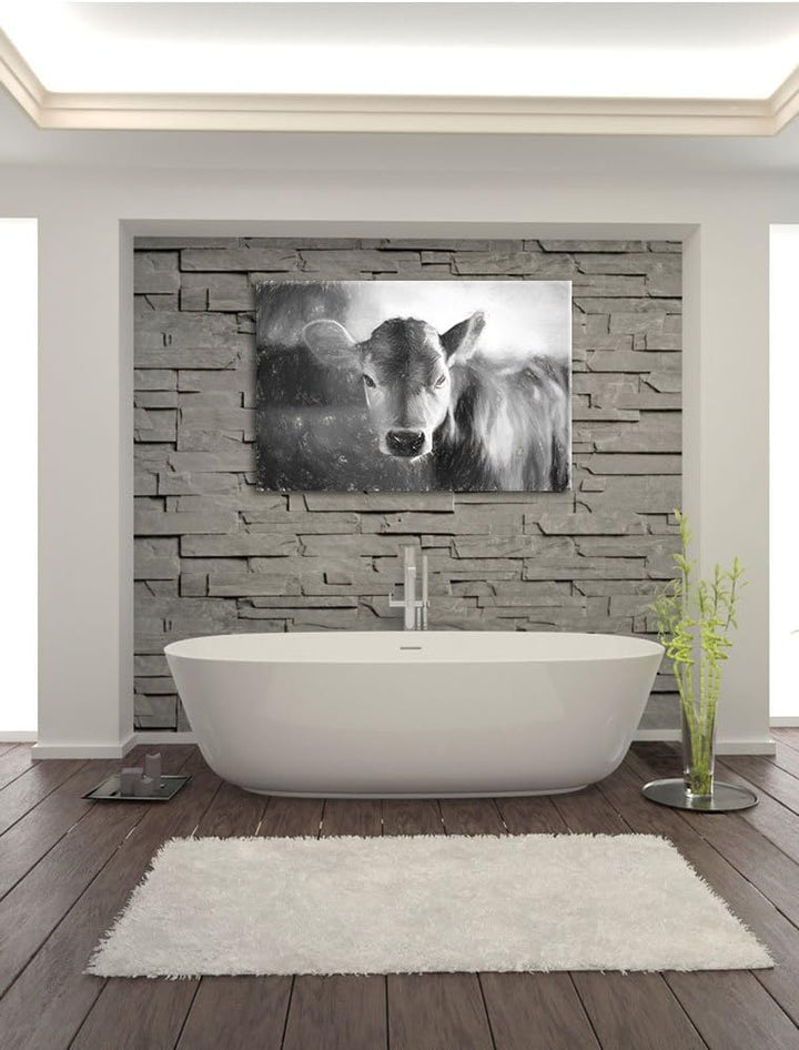 Pixxprint Junge Kuh Kälbchen Kunst / 100x70cm Leinwandbild bespannt auf Holzrahmen/Wandbild Kunstdru