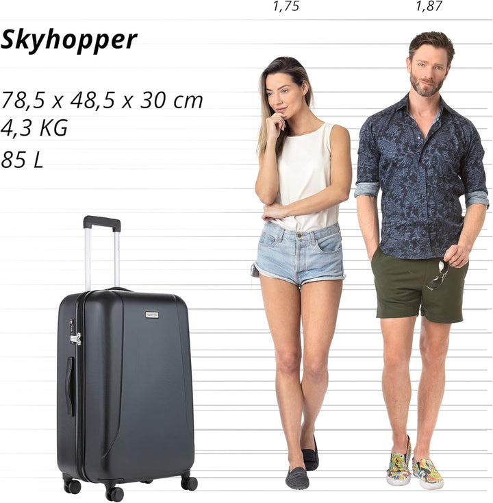 CarryOn Skyhopper Grosser Hartschalen Reiskoffer 78cm - Grosse Koffer mit TSA-Schloss 85 L (Schwarz,