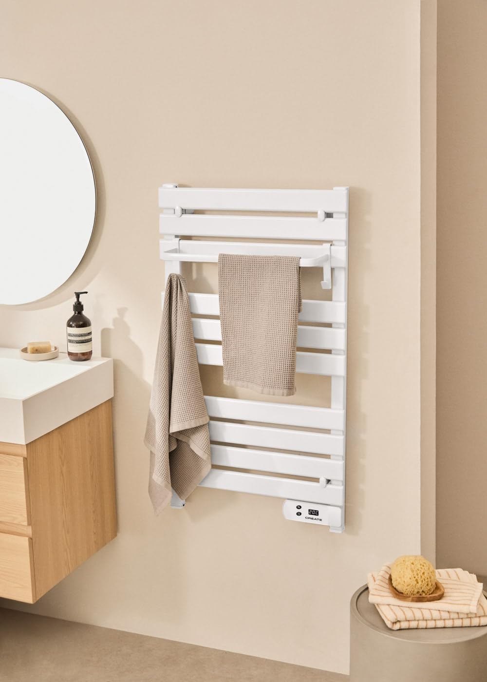 CREATE / WARM Towel 500W / Elektrischer Badheizkörper Weiss mit Regal 1 Stange / 96,9x55x5cm / Für B