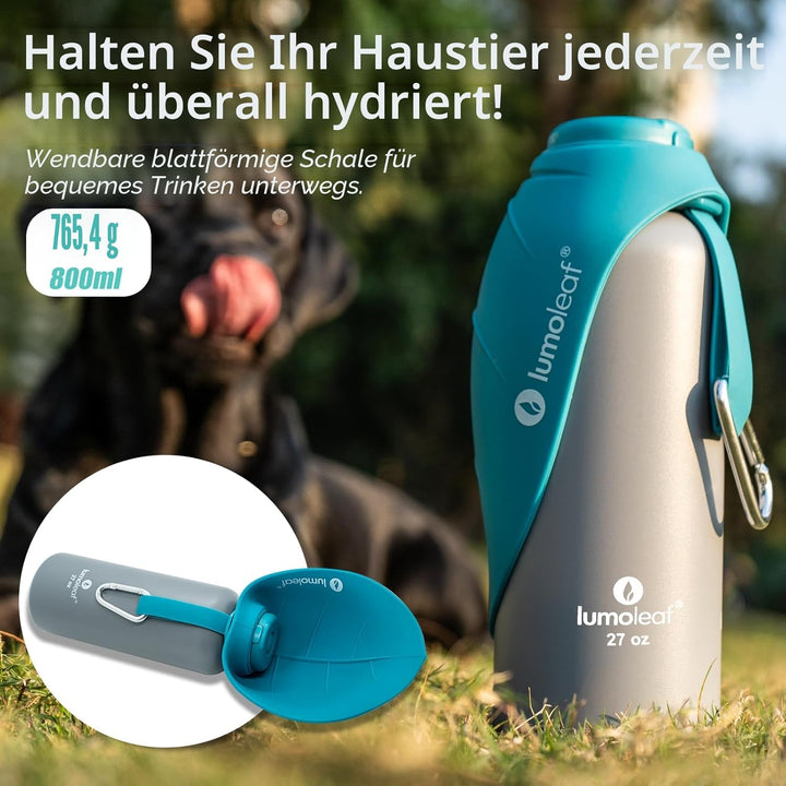 LumoLeaf Isolierte Edelstahl-Wasserflasche für Hunde, 800 ml – Hält Wasser stundenlang kühl oder war