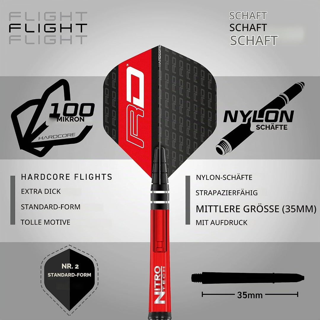 RED DRAGON Milano RS 21g, 22g, 23g, 24g oder 26g Tungsten Darts mit Flights und Schäfte 21.0 Gramm,