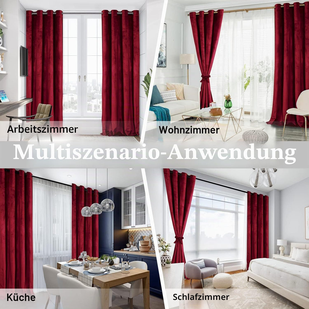 JIUZHEN Verdunklungsvorhang aus Samt,2er Set weiche blickdichte Gardinen mit Ösen für Schlafzimmer,1