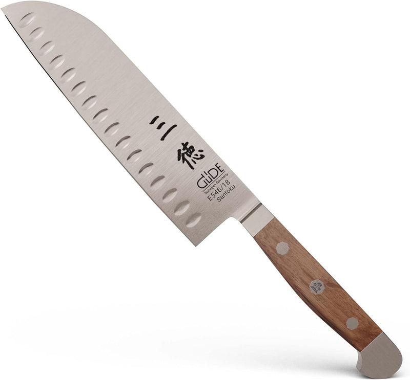 GÜDE Solingen - Santoku Messer mit Kulle geschmiedet, 18 cm, Fasseichenholz, ALPHA FASSEICHE, Doppel