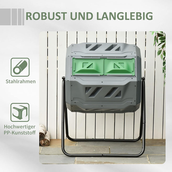 Outsunny Komposter 160L, 71cm x 65cm x 96cm Drehbarer Schnellkomposter aus Kunststoff, Thermokompost