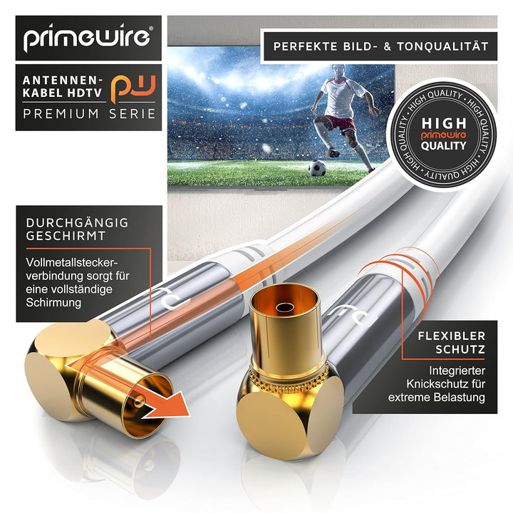 CSL 7,5m Antennenkabel 8k 4k HDTV 135dB 75 Ohm 90 Grad gewinkelt - Premium Antennenkabel- FullHD 4k