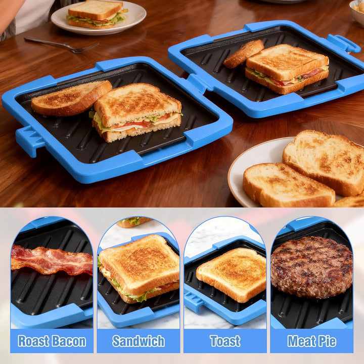 Sandwichmaker Mikrowellen, Sandwichtoaster 16 x 16 cm, Kontaktgrill Abnehmbare Platten und Silikonsc
