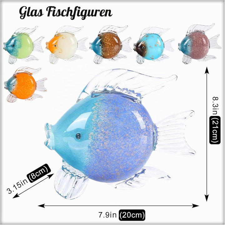 oliruim Blaue Glas-Fischkunst-Dekoration, mundgeblasene Glasfisch-Figur, Kunst-Briefbeschwerer-Kolle