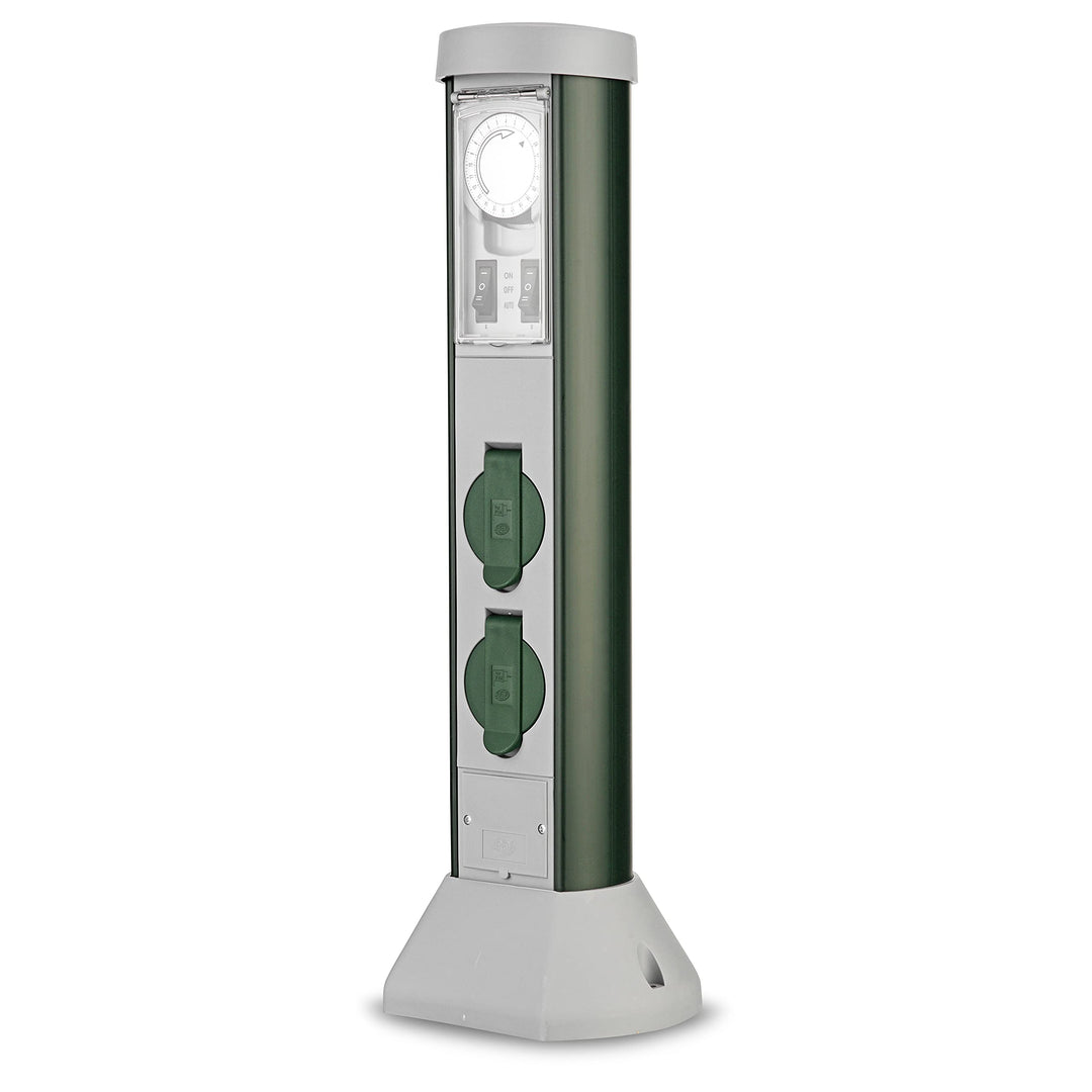 REV 0068206261 GreenCraft, Garten Steckdosen, H52cm, Kabel 10m, Zeitschaltuhr, IP44, grün 2-fach Ste