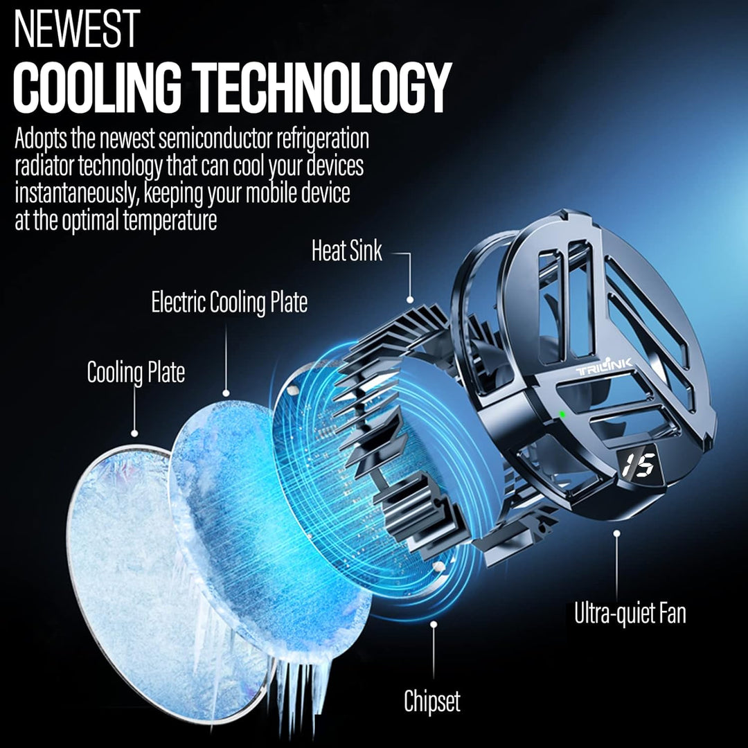 TRILINK Magnetischer Telefonkühler mit drahtlosem Laden, Telefonlüfter für iPhone/Android/iPad/Table