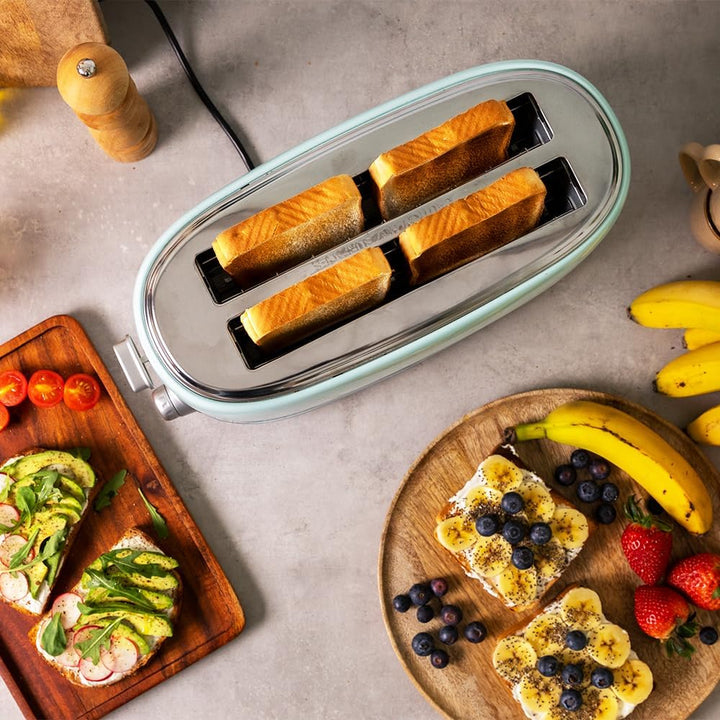 Cecotec Toast&amp;Taste 1600 Retro Double Blue, 4 Scheiben, 1630 W, 2 Schlitze mit 3,8 cm Breite und Län
