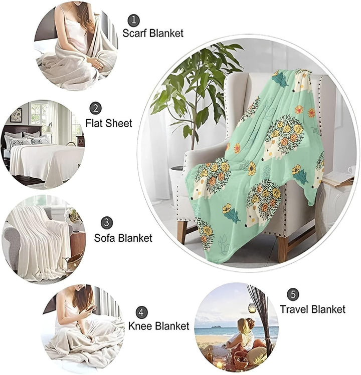 Decke Cartoon Igel Blumen Bedruckte Decke Raumdekoration Sofa-Dekoration Weiche Decke Grün Gelb Geei