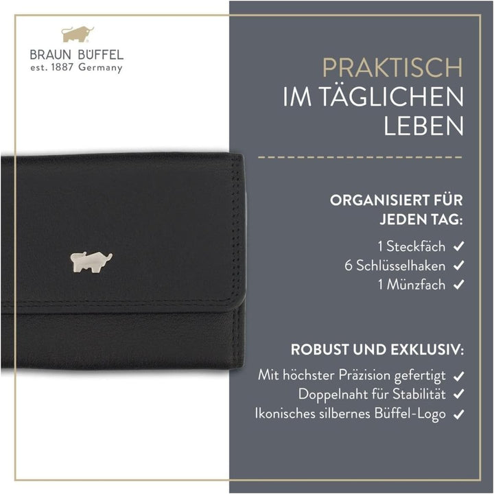 BRAUN BÜFFEL Schlüsseletui aus echtem Leder Golf 2.0 - Schlüsseltasche mit Druckknopf und Reissversc