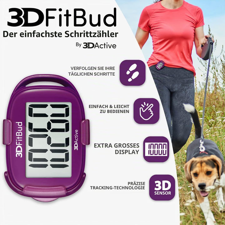 3DFitBud Einfacher Schrittzähler 3D von 3DActive mit Clip Lanyard Präziser Schrittzähler Grosses Dis