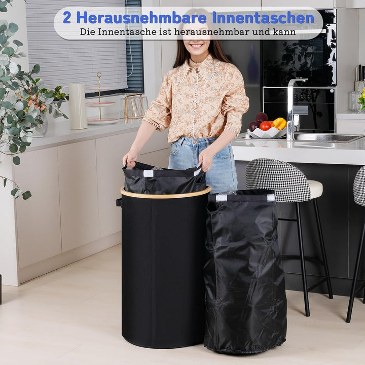 efluky Pfandflaschen Sammelbehälter mit Deckel, 100L Gross Pfandflaschen Aufbewahrung mit Zwei Trage