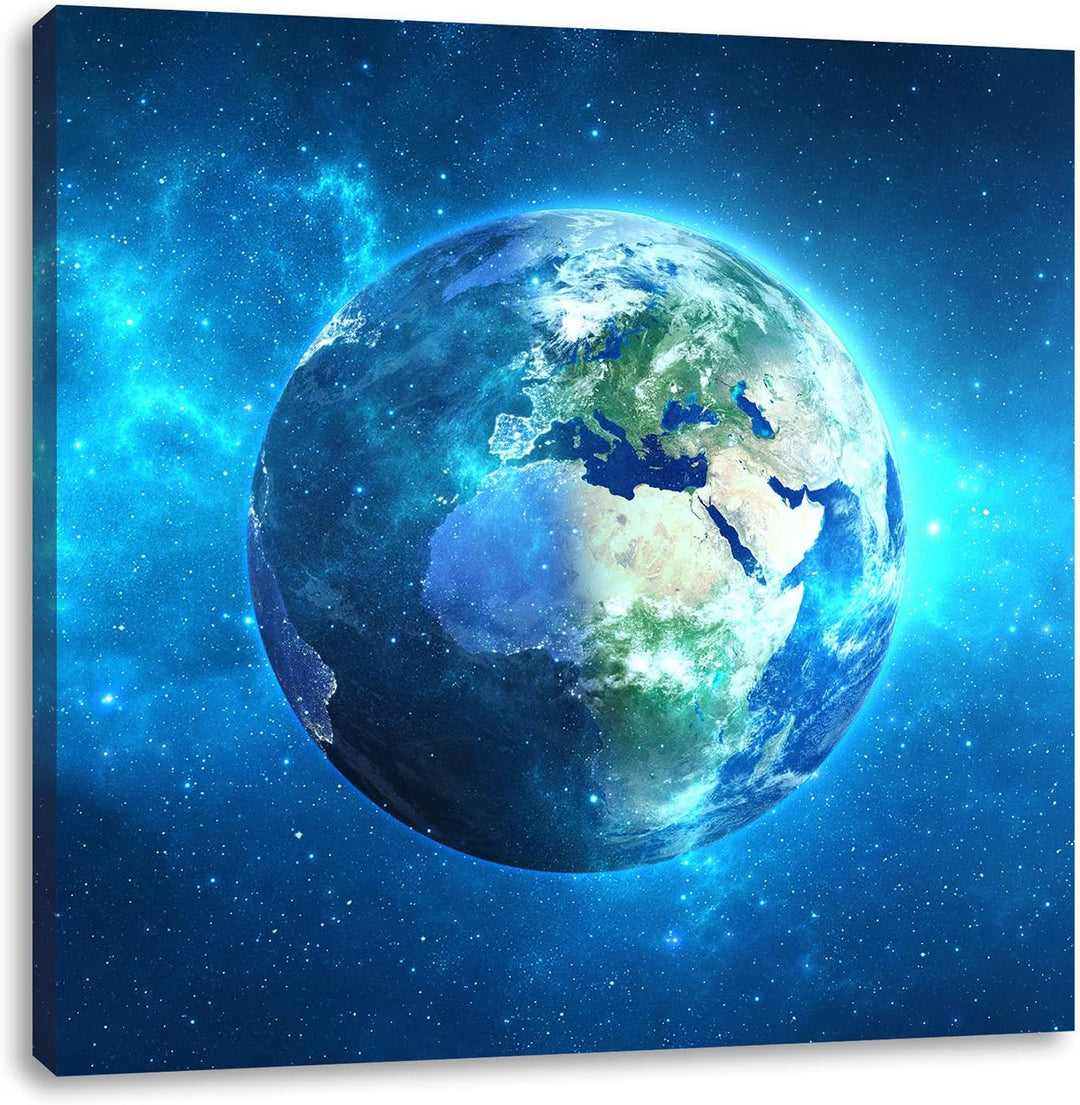 Erde im Universum, Format: 70x70 auf Leinwand, XXL riesige Bilder fertig gerahmt mit Keilrahmen, Kun