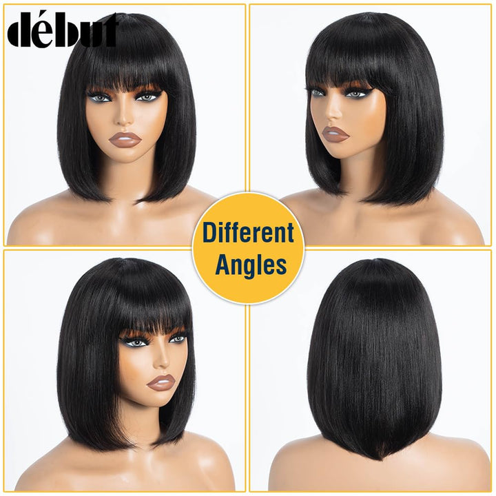 DÉBUT Echthaar Perücke mit Pony kurz Perücke Bob Pixie 10A brasilianisches Virgin Remy Hair 25cm 103