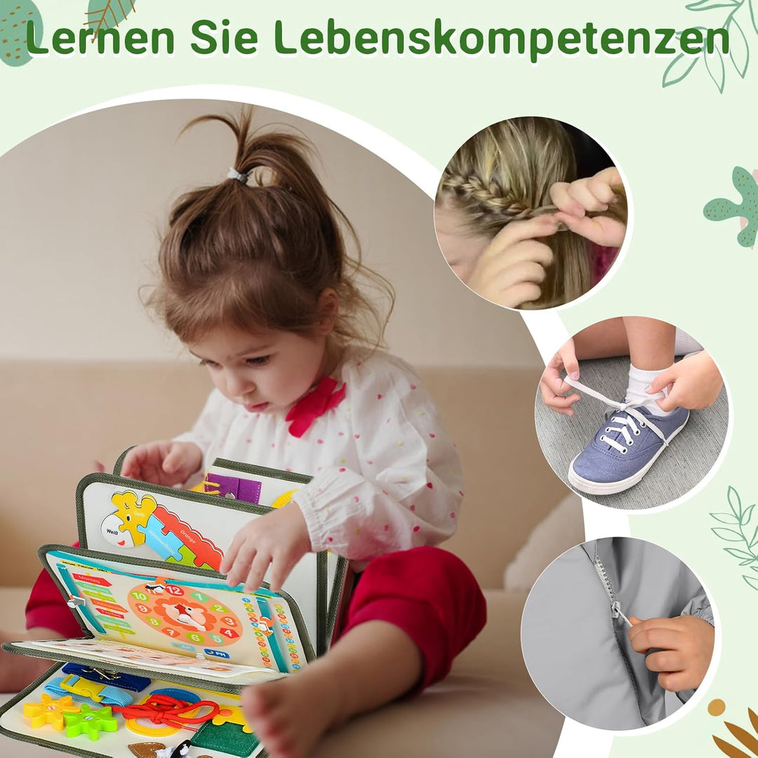 Almaxi Busy Board Deutsch Montessori Spielzeug ab 3 Jahre, 8 in 1 Montessori Spielzeug Activity Boar