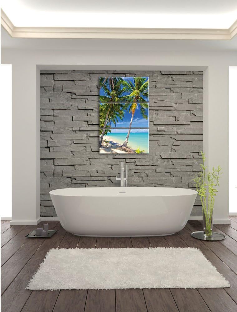 Pixxprint Palmen Traumstrand / 3-Teilig/Gesamtmass 120cm Leinwandbild bespannt auf Holzrahmen/Wandbi