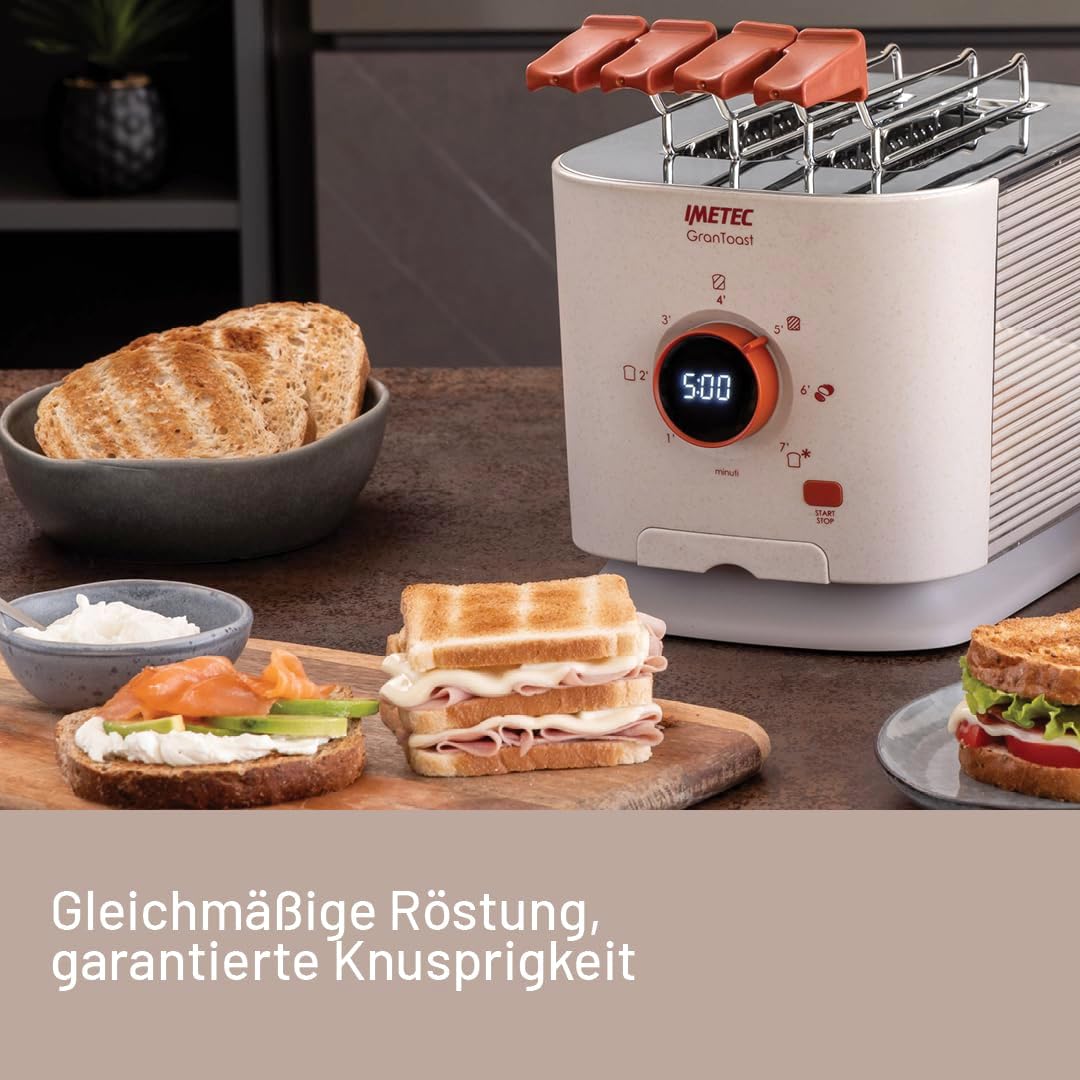 Imetec Grantoast - 2-Scheiben-XL-Toaster mit Schiebeklemmen für gefüllten Toast - 7 Bräunungsstufen,
