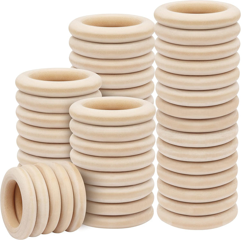 Kurtzy 50x Holzringe zum basteln - Ø 58mm Aussen – Holzring Set aus Naturholz Unbehandelt - Bastelri