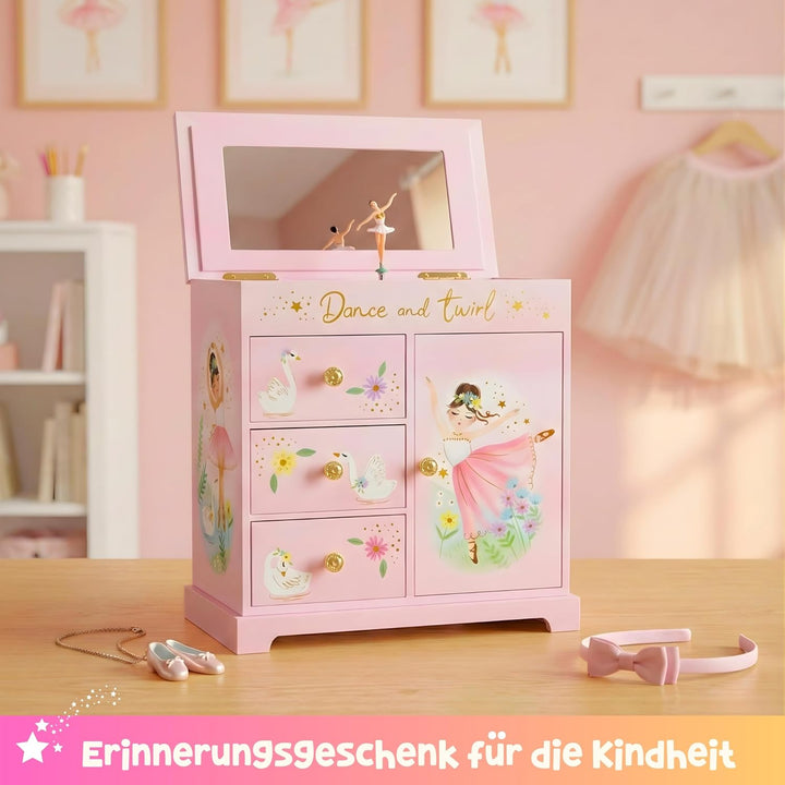 Giggle &amp; Honey Ballett Geschenke für Mädchen 4 5 6 7 8 9 Jahre mit 3 Schubladen – Music Box &amp; Baller