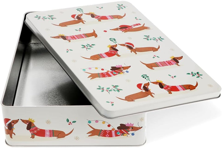 Rex London Keksdose Sausage Dog - Festlicher Dackel Dose square Blechdose rechteckig ca.27x19x6,5cm