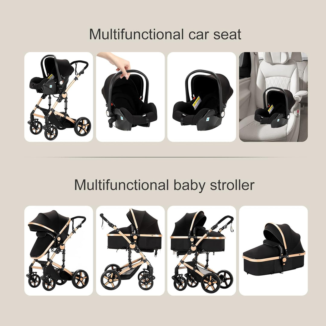 NADDLILY Kinderwagen 3 in 1, Buggy mit Umkehrbarem Zwei-Wege-Schub, Kinderwagen mit Faltbarem Tragba