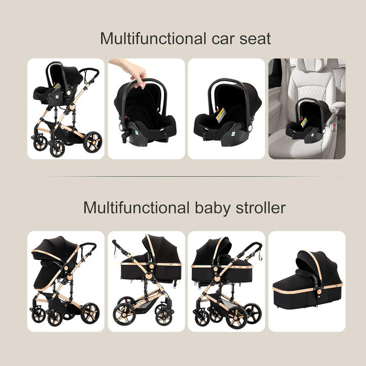 NADDLILY Kinderwagen 3 in 1, Buggy mit Umkehrbarem Zwei-Wege-Schub, Kinderwagen mit Faltbarem Tragba