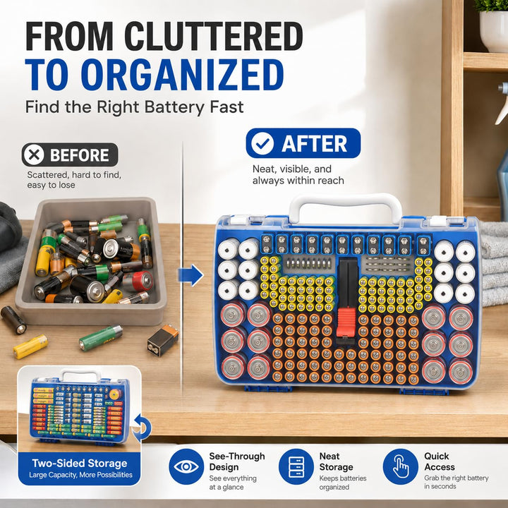Batterie Aufbewahrungs Organizer mit doppelseitiger Batteriebehälter für 269 Stück AA AAA AAAA 3A 4A