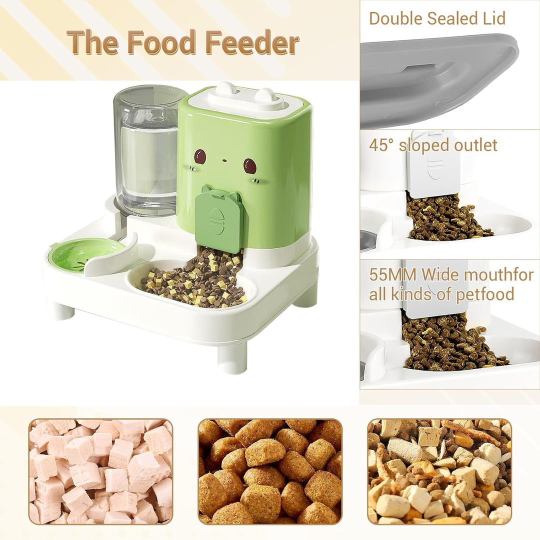 Wasserspender Futterspender für Katze und Hund, 2-In-1 Automatischer Trockenfutterspender, Automátic