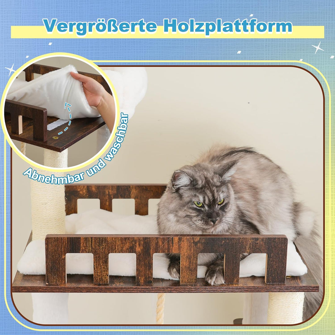 Hey-brother Holz Kratzbaum, 184cm Katzenbaum für Grosskatze, mehrstöckiger Stabil Katzenkratzbaum Mi