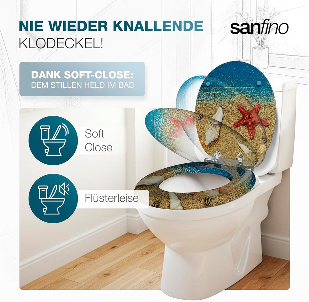 Premium WC Sitz mit Absenkautomatik – hochwertige Toilettendeckel aus Holz, viele bunte Motive, hohe