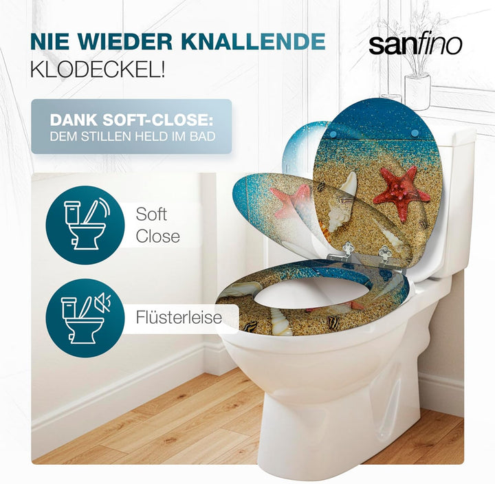 Premium WC Sitz mit Absenkautomatik – hochwertige Toilettendeckel aus Holz, viele bunte Motive, hohe