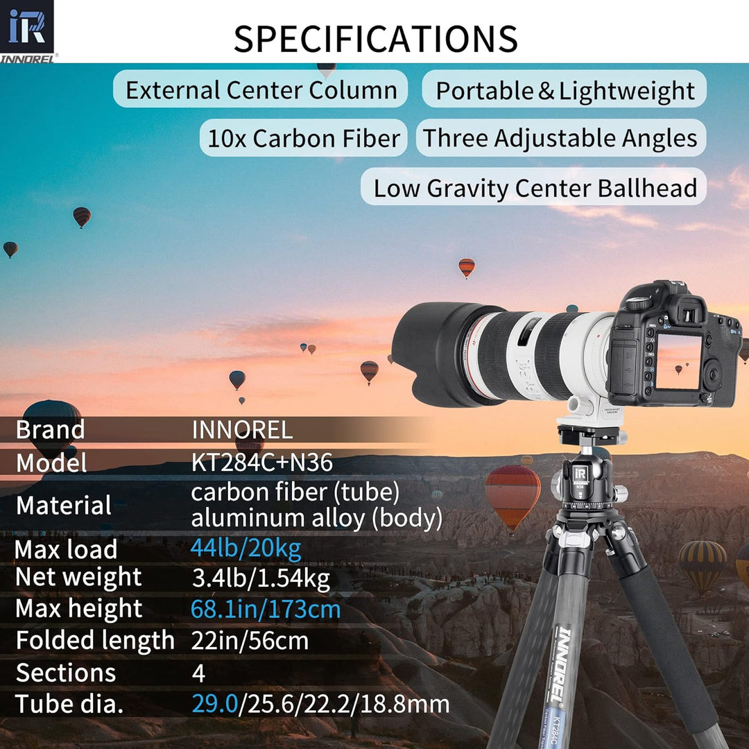 Karbonfaser-Stativ-INNOREL KT284C Super tragbares Reisestativ für DSLR-Kamera Robuster kompakter Stä