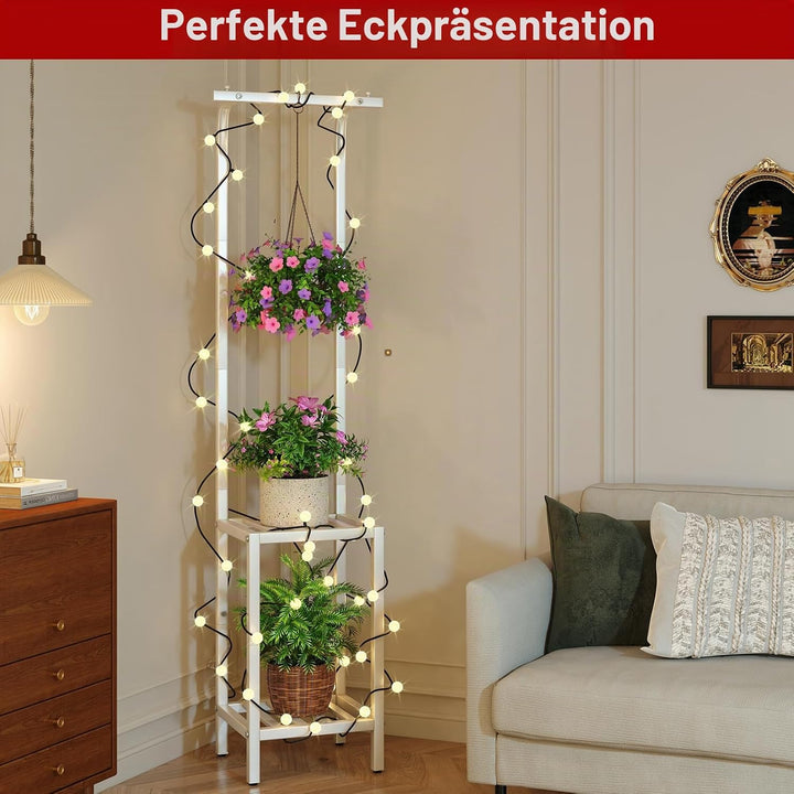 IBUYKE 170cm Hoch Pflanzenständer für Innen Aussen, 3 Etagen Metall Hängendes Blumenregal für Mehrer